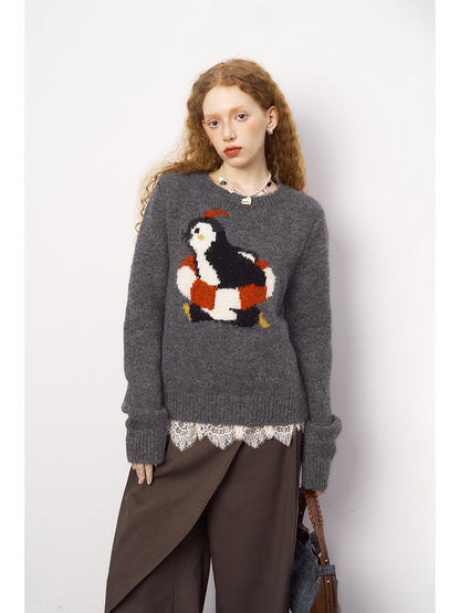 Penguin Jacquard Knit Wool Blend Sweater