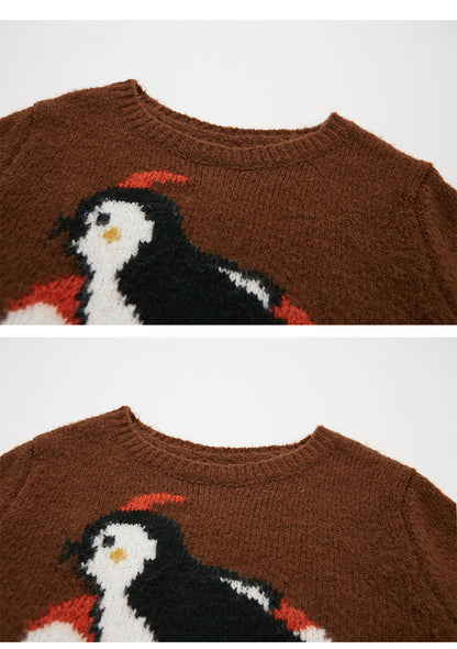 Penguin Jacquard Knit Wool Blend Sweater