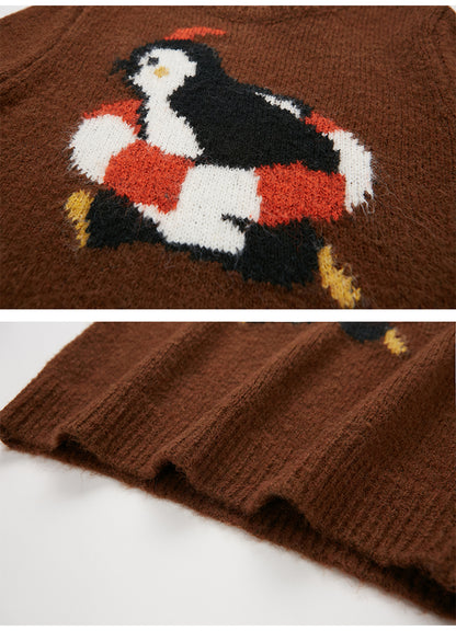 Penguin Jacquard Knit Wool Blend Sweater