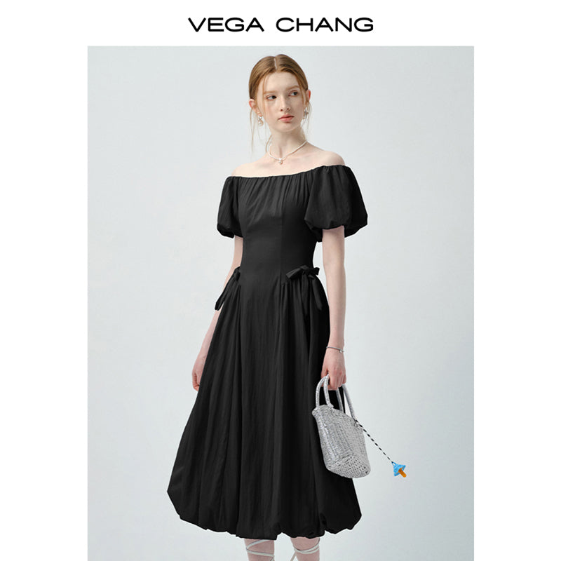 Off-Shoulder Bubble Dress With Ribbon Detail