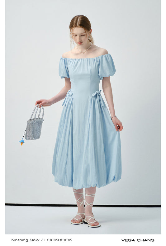 Off-Shoulder Bubble Dress With Ribbon Detail