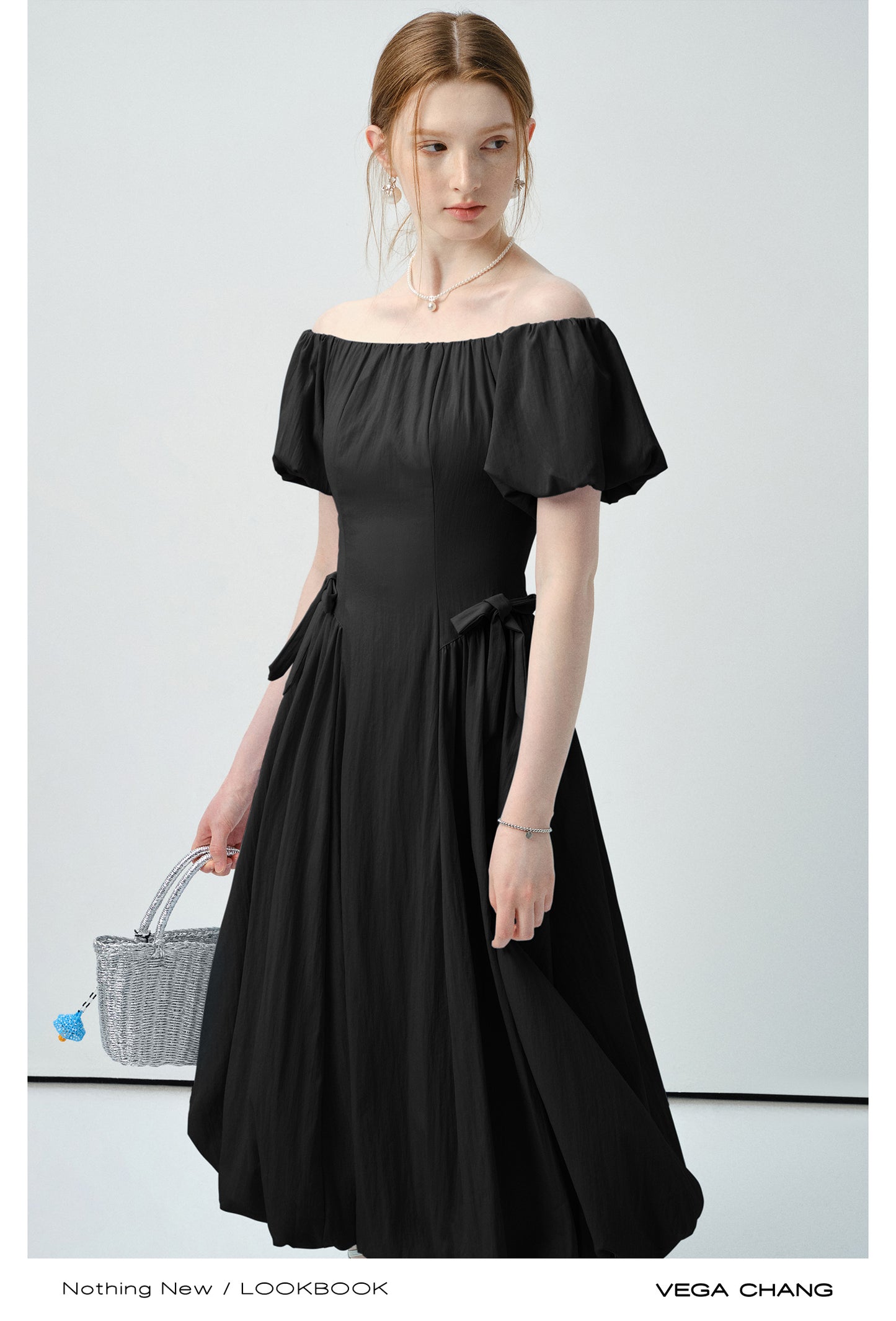 Off-Shoulder Bubble Dress With Ribbon Detail
