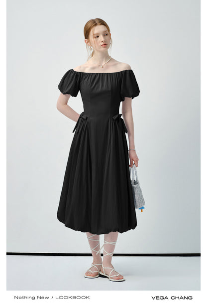 Off-Shoulder Bubble Dress With Ribbon Detail
