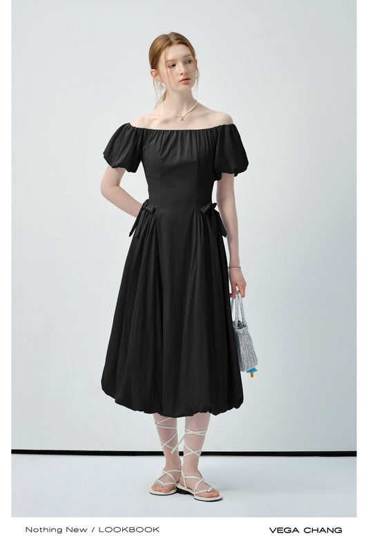 Off-Shoulder Bubble Dress With Ribbon Detail