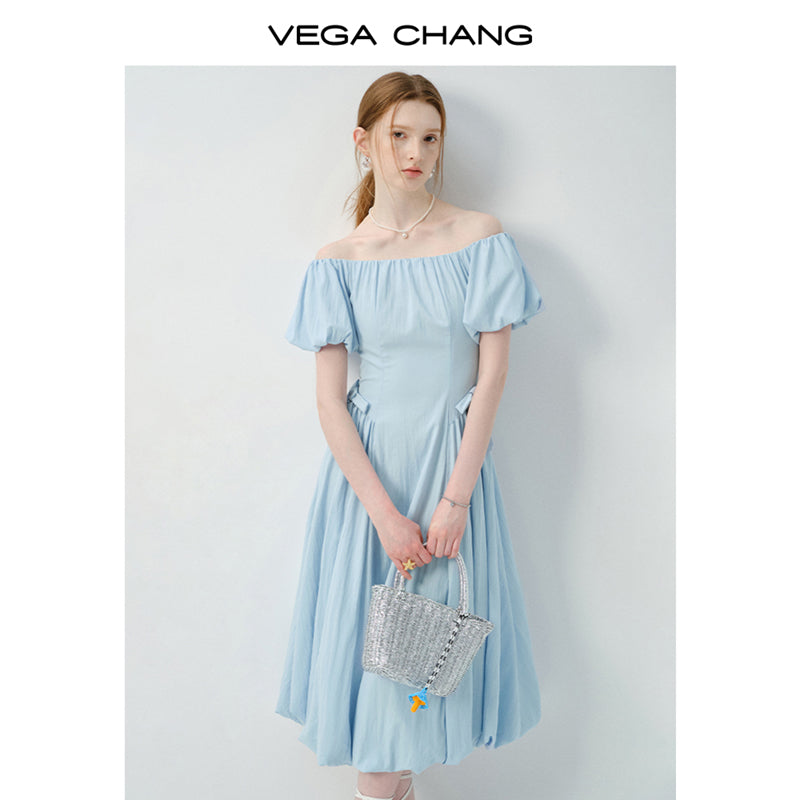 Off-Shoulder Bubble Dress With Ribbon Detail