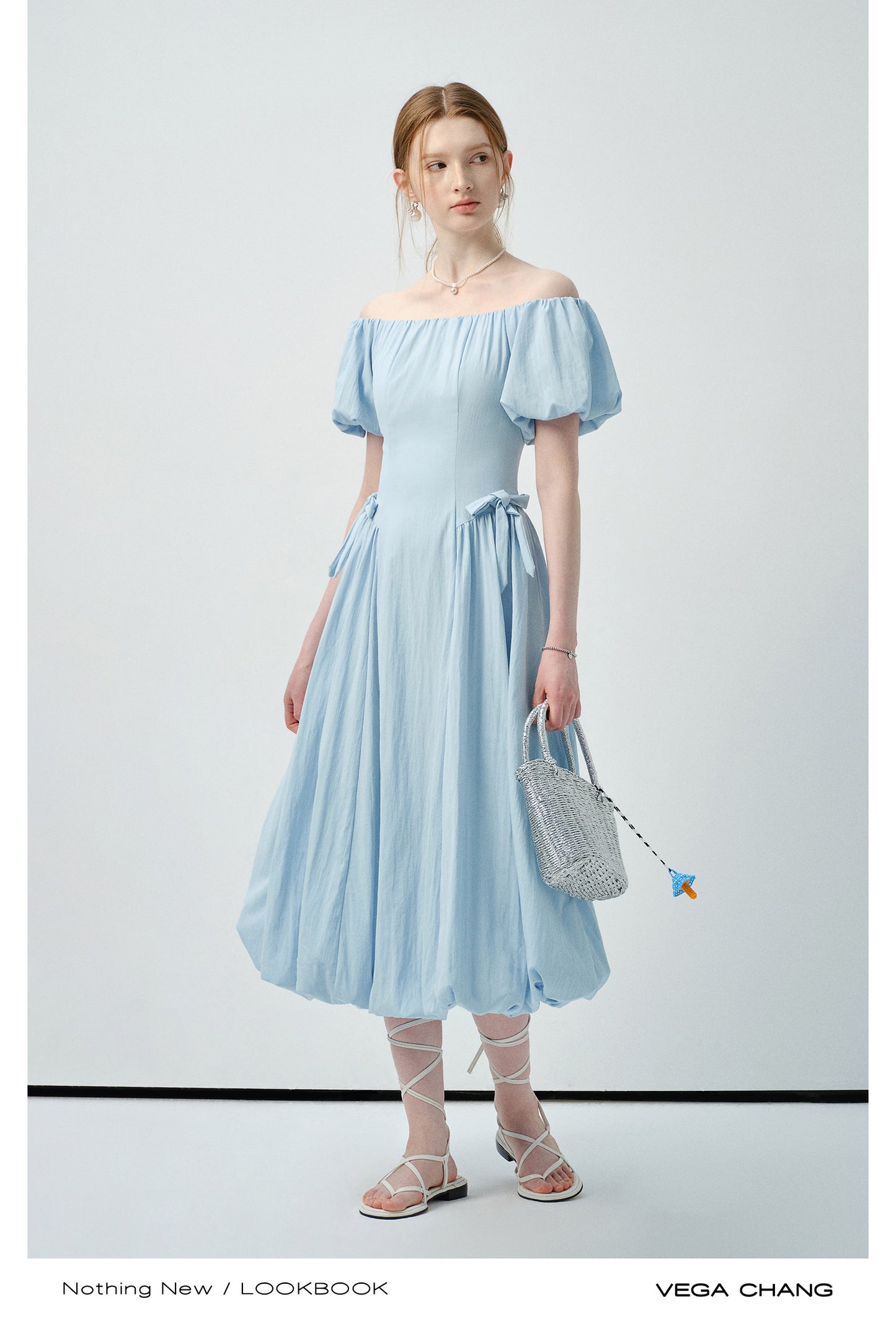 Off-Shoulder Bubble Dress With Ribbon Detail