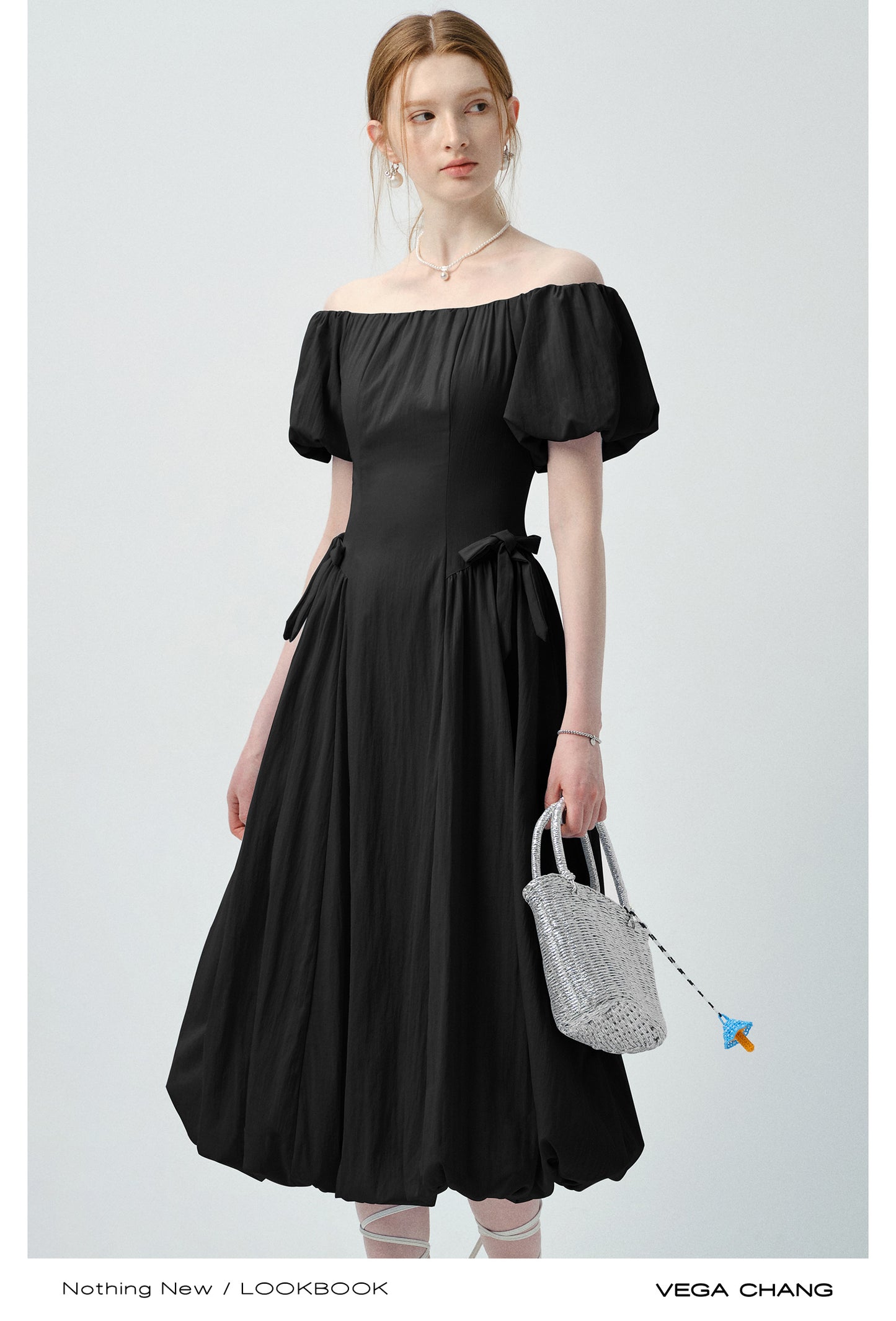 Off-Shoulder Bubble Dress With Ribbon Detail
