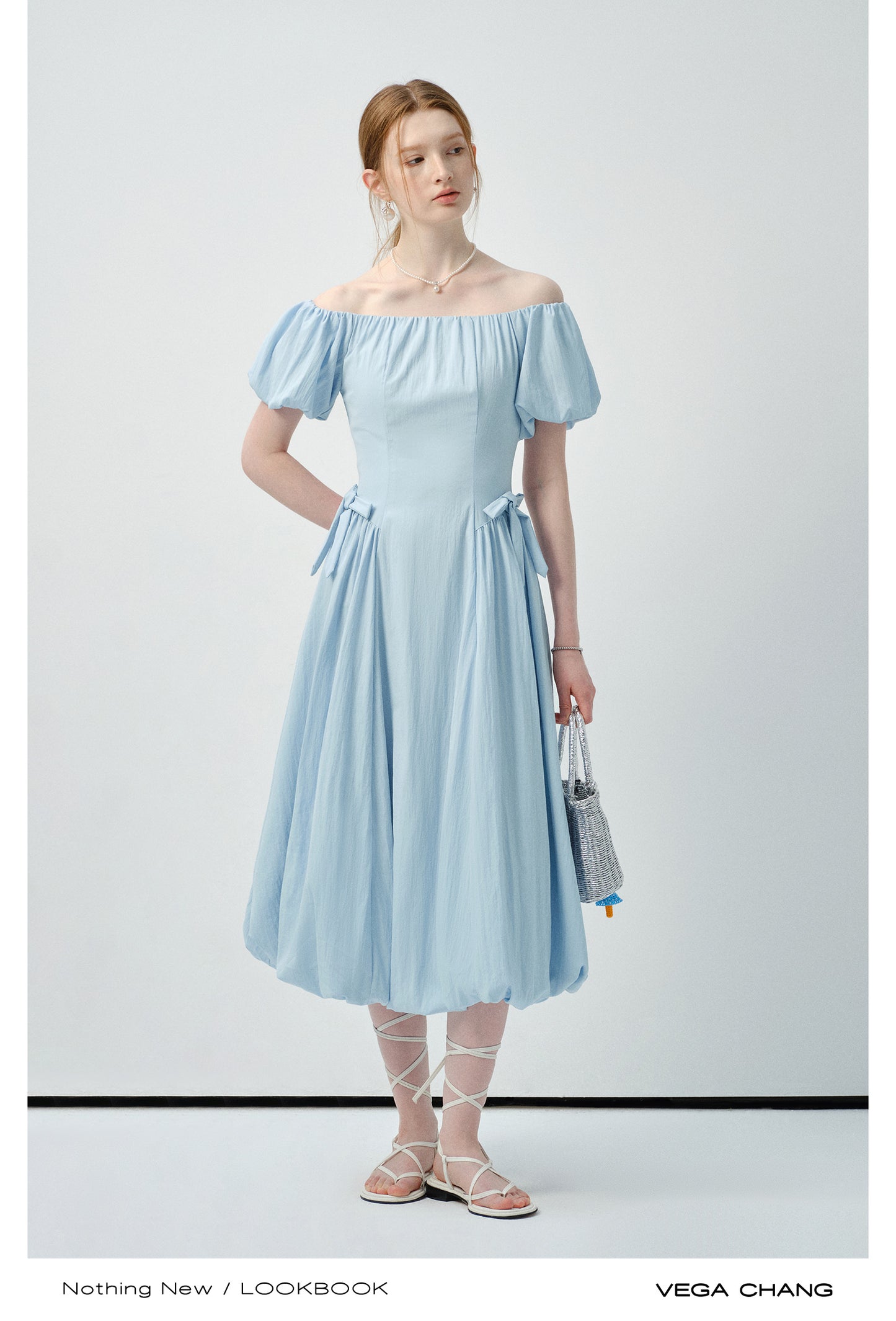 Off-Shoulder Bubble Dress With Ribbon Detail