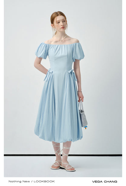 Off-Shoulder Bubble Dress With Ribbon Detail