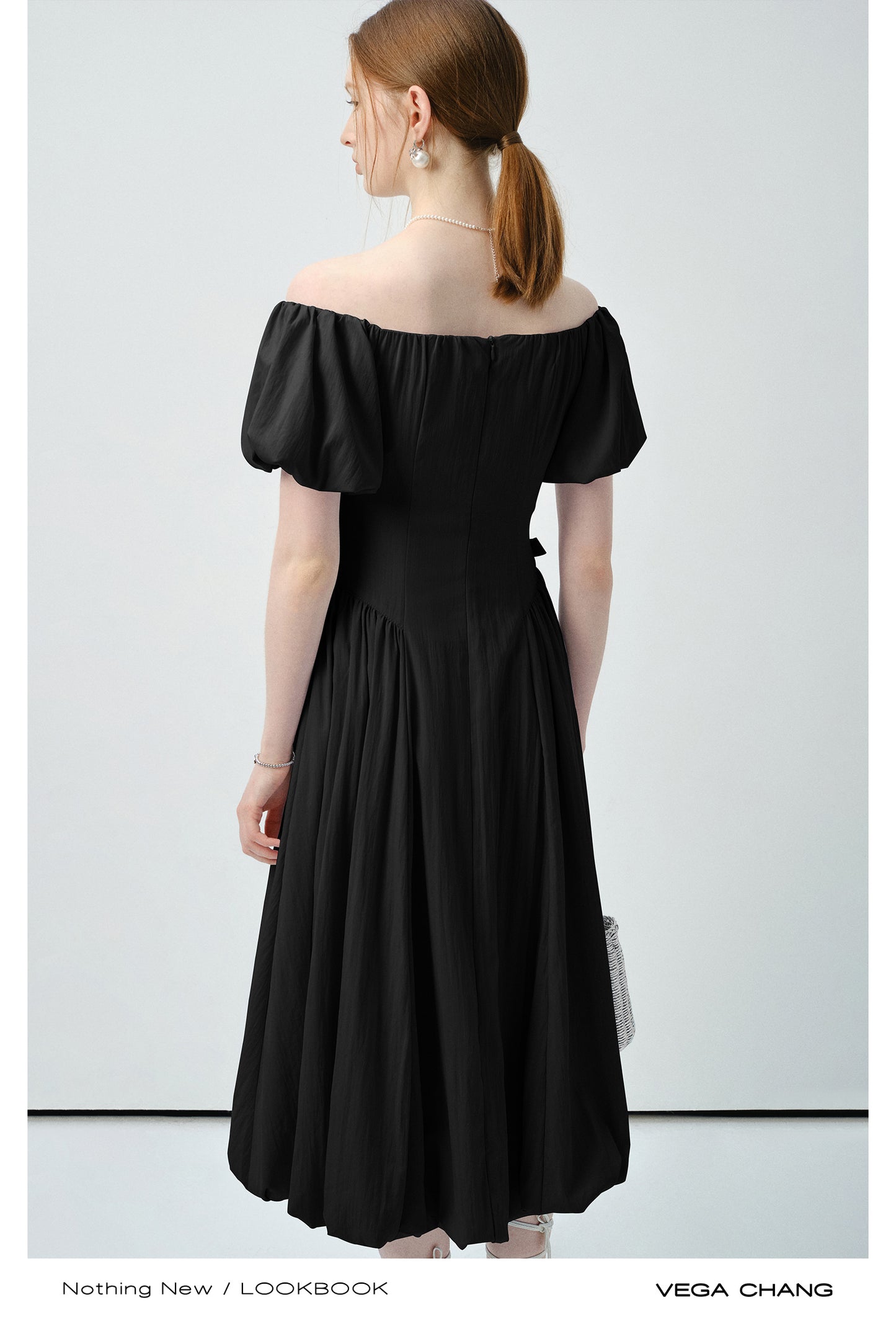 Off-Shoulder Bubble Dress With Ribbon Detail