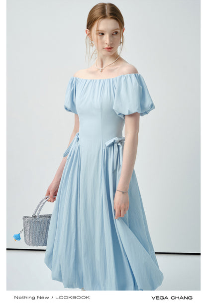 Off-Shoulder Bubble Dress With Ribbon Detail