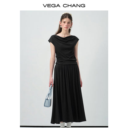 Draped Boat Neck Top & Maxi Skirt