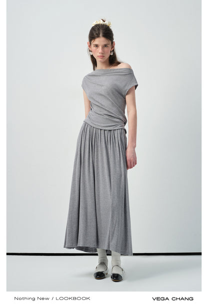 Draped Boat Neck Top & Maxi Skirt