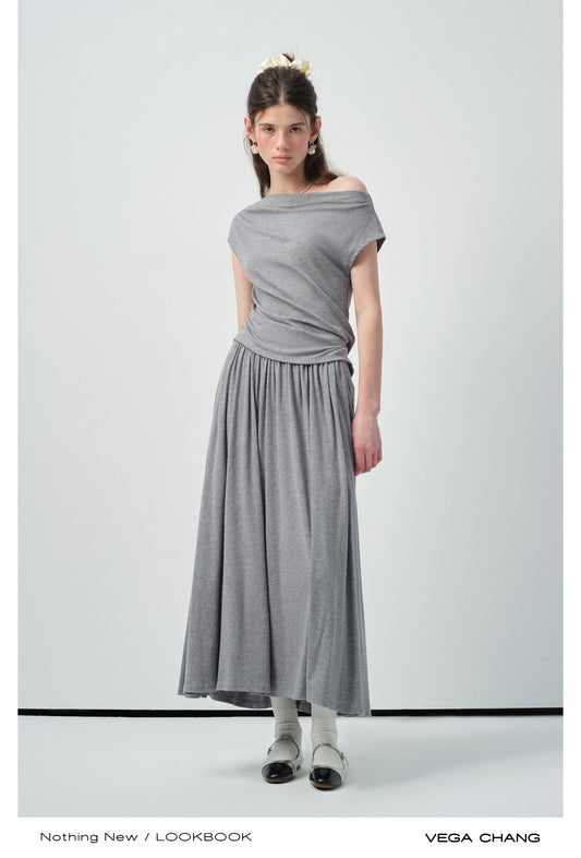 Draped Boat Neck Top & Maxi Skirt