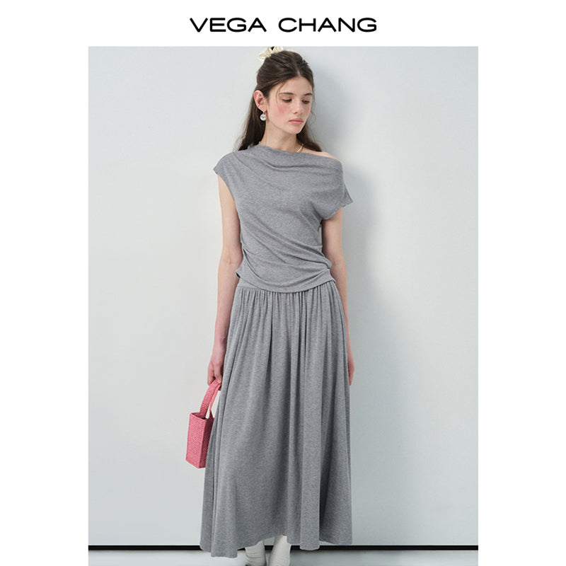 Draped Boat Neck Top & Maxi Skirt