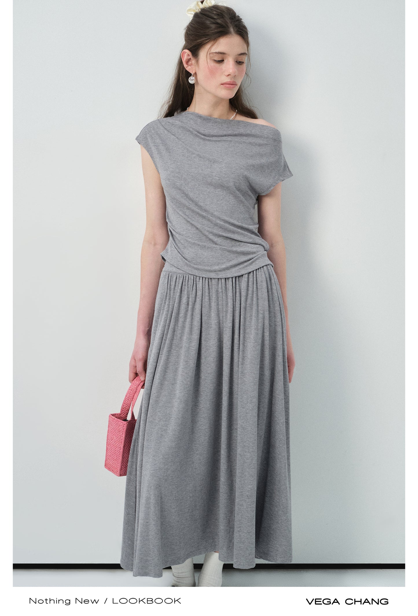 Draped Boat Neck Top & Maxi Skirt