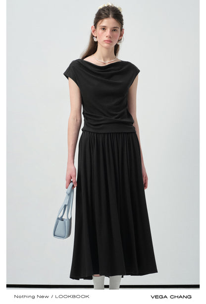 Draped Boat Neck Top & Maxi Skirt