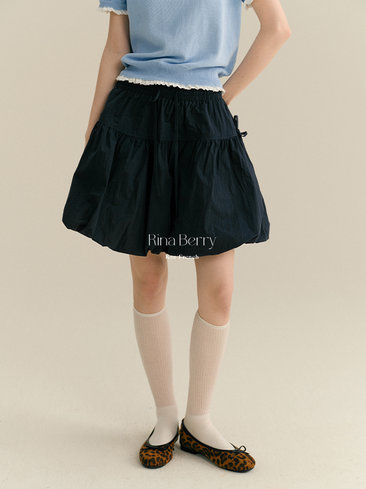 Gathered Bubble Skirt With Ribbon Accent