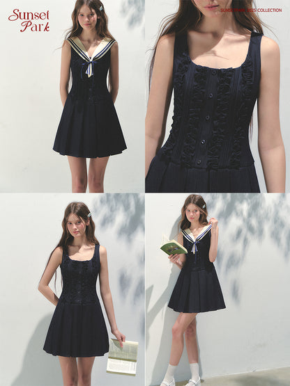 Sleeveless Frill Dress With Removable Sailor Collar