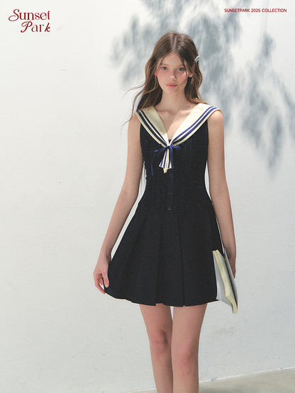 Sleeveless Frill Dress With Removable Sailor Collar