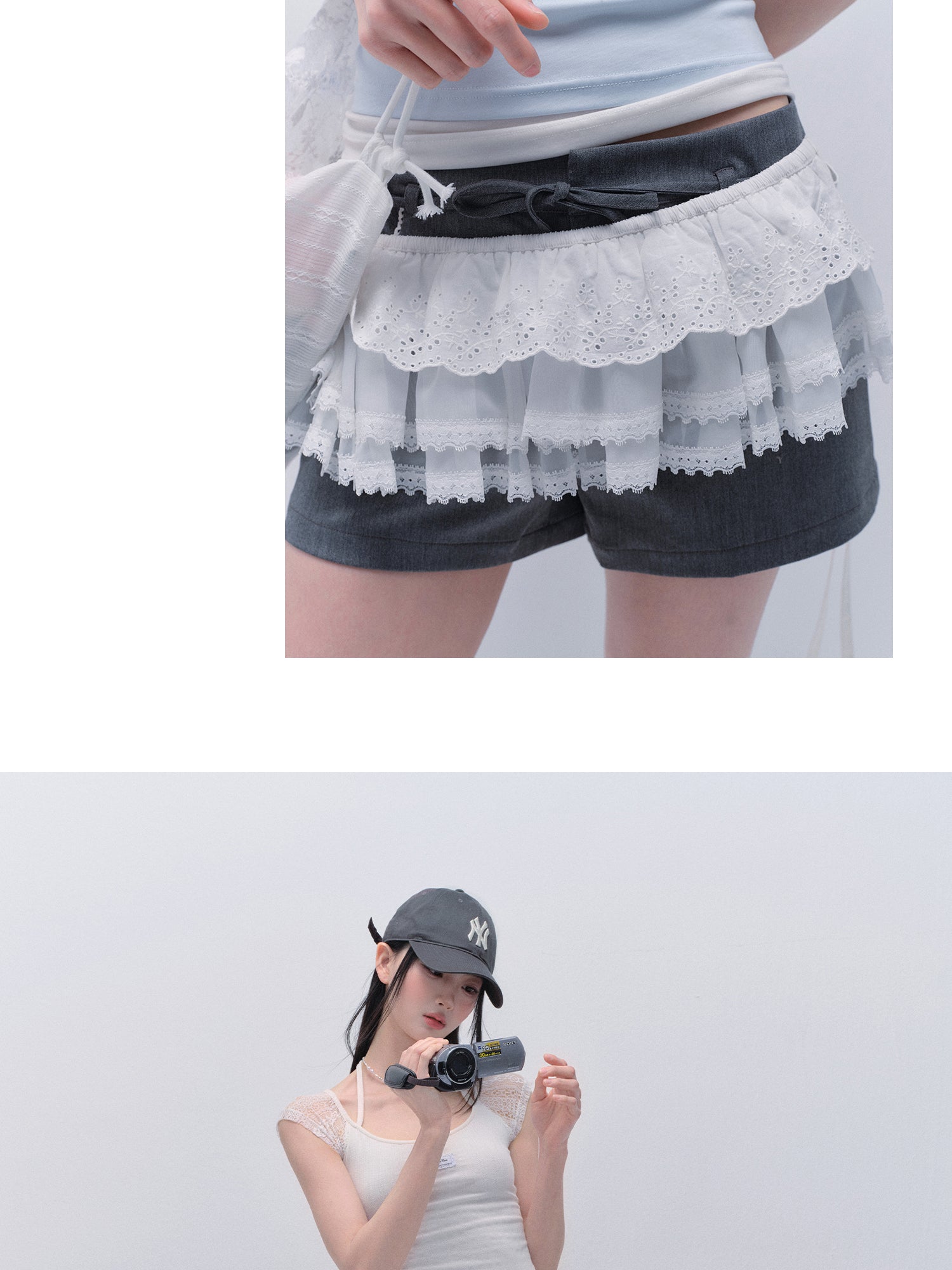 Lace Overlay With Elastic Tie Waist
