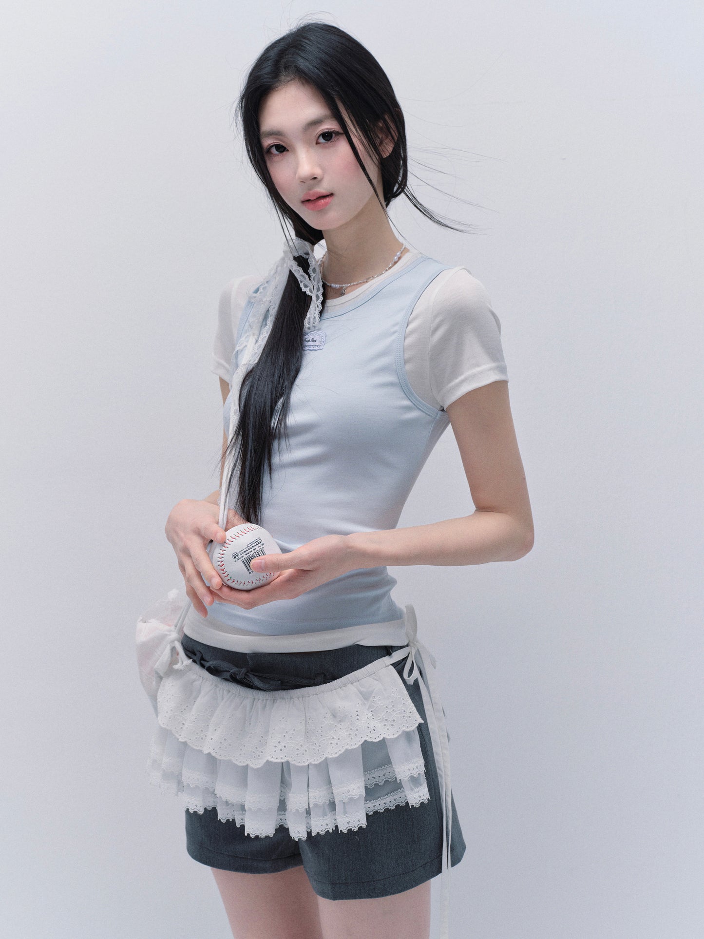 Lace Overlay With Elastic Tie Waist