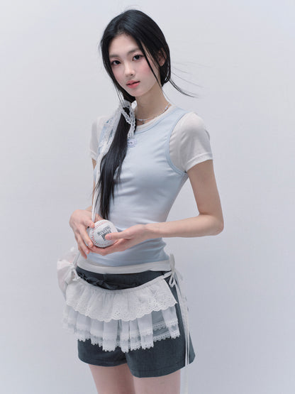 Lace Overlay With Elastic Tie Waist