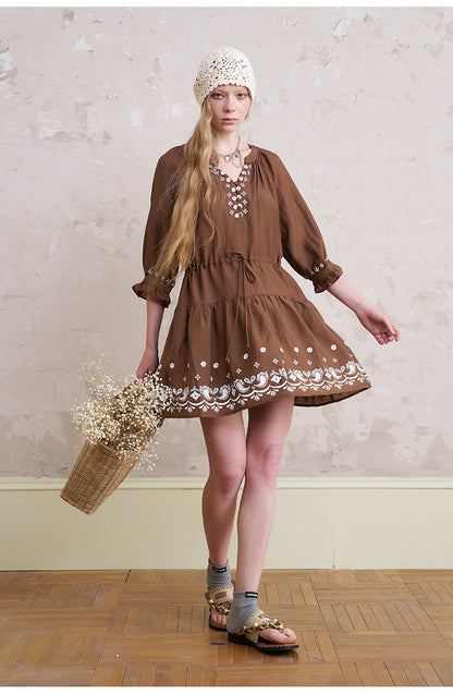 3/4 Sleeve Boho Printed Dress