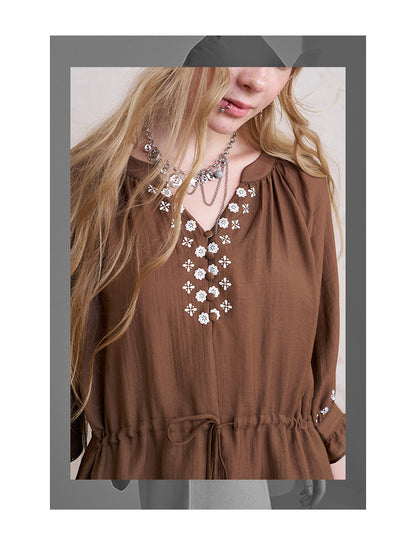 3/4 Sleeve Boho Printed Dress