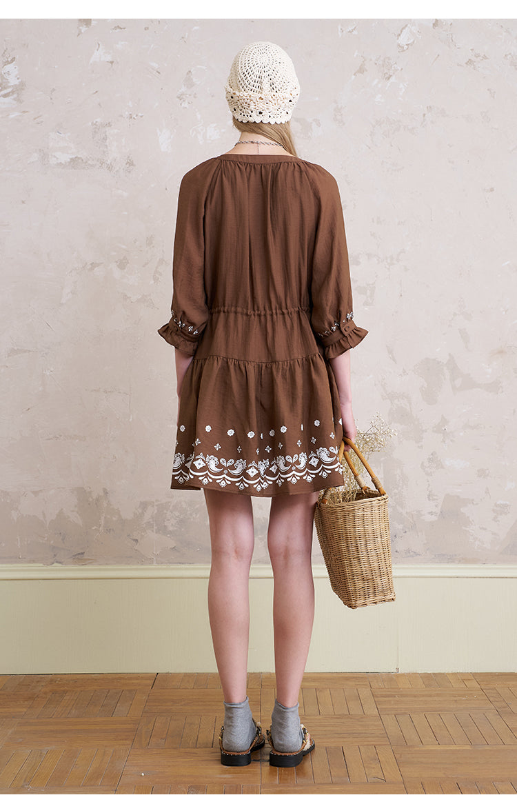 3/4 Sleeve Boho Printed Dress