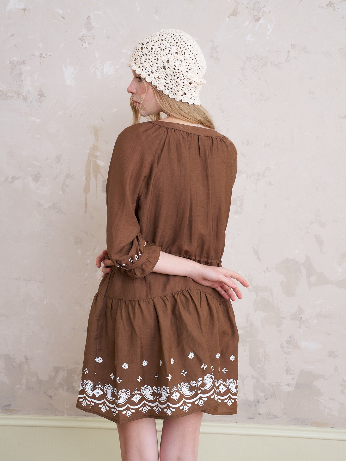 3/4 Sleeve Boho Printed Dress