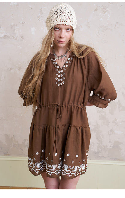 3/4 Sleeve Boho Printed Dress