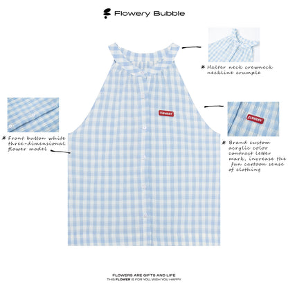 Sleeveless Gingham Seersucker Button-Up Top