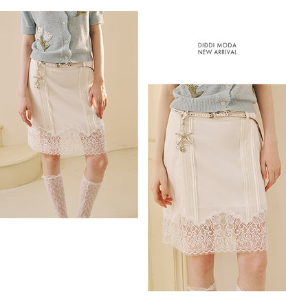 Delicate Pintuck Lace Midi Skirt