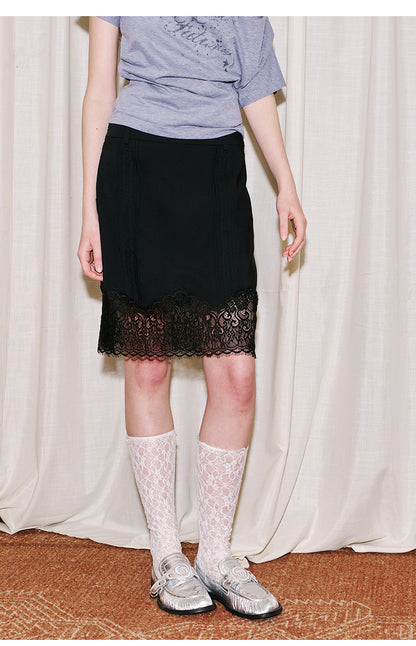 Delicate Pintuck Lace Midi Skirt