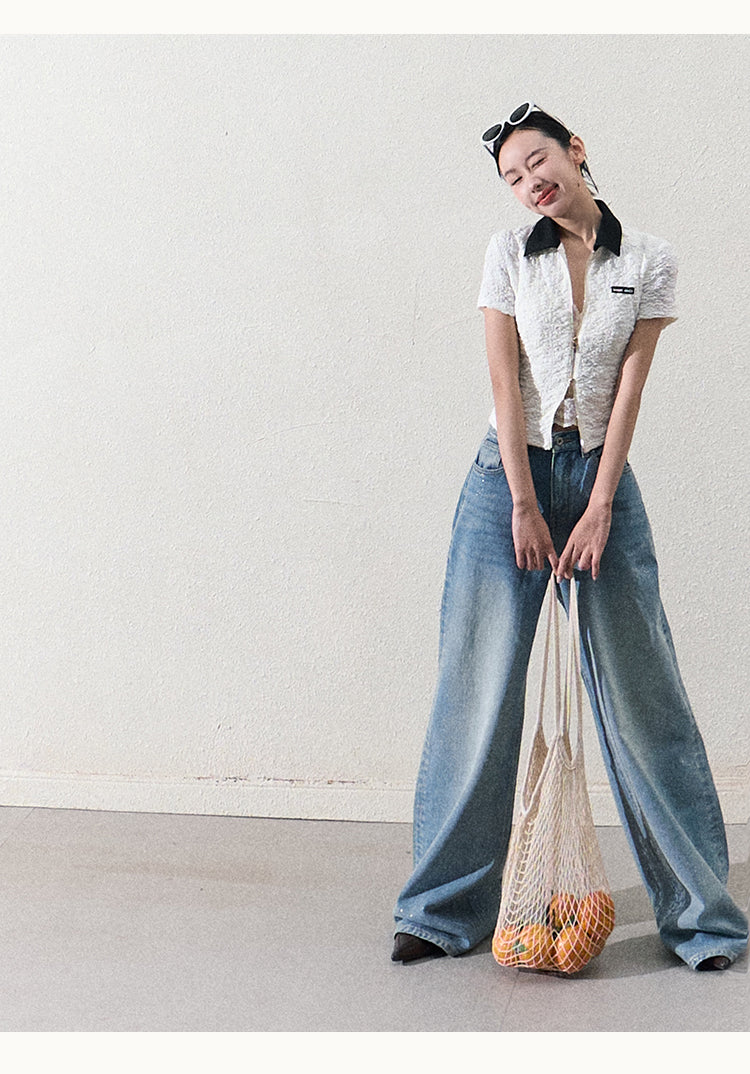 Glitter Washed Wide-Leg Denim Jeans