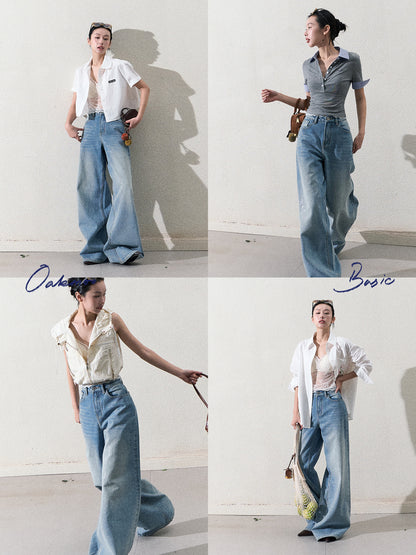 Glitter Washed Wide-Leg Denim Jeans
