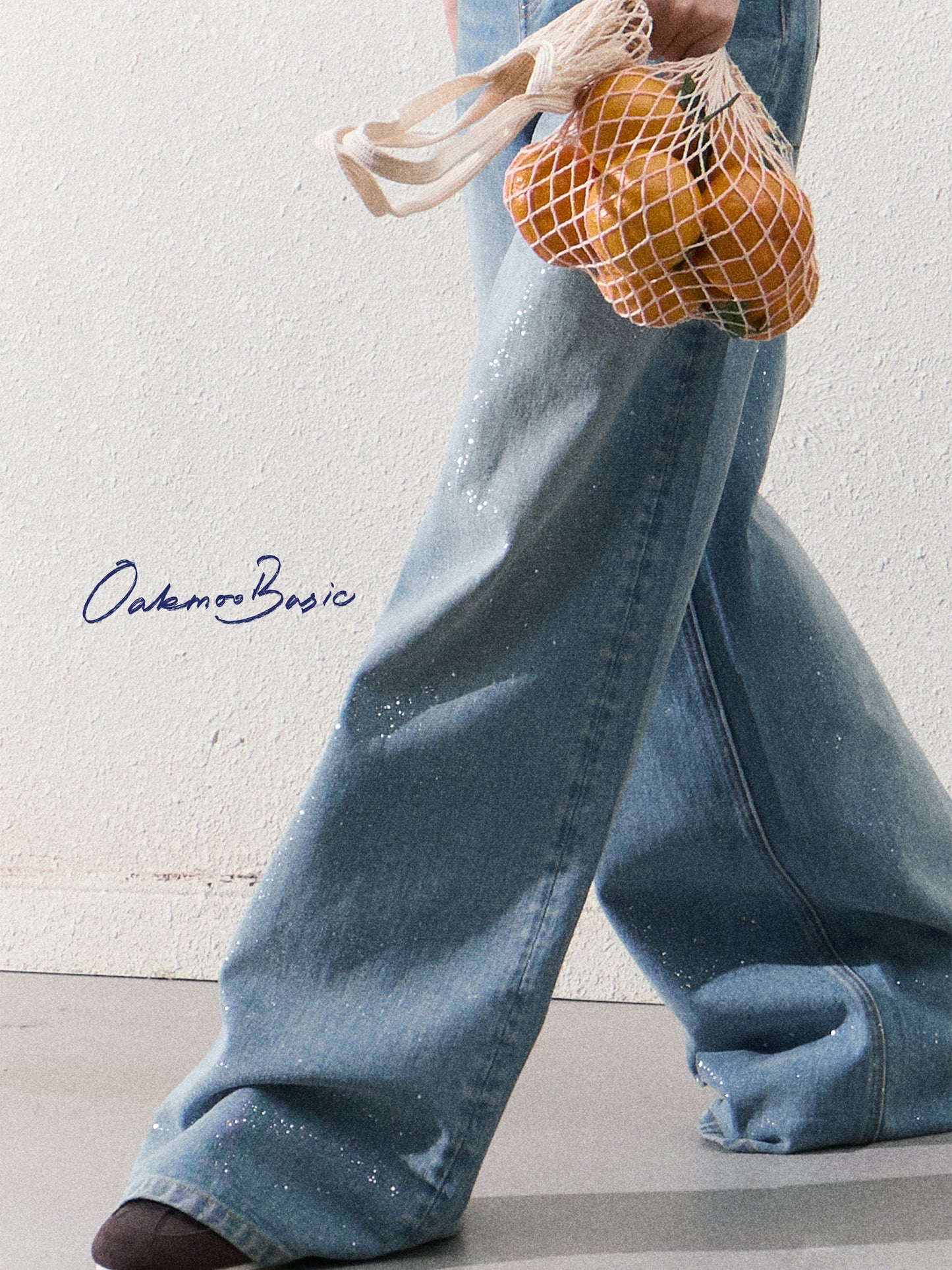 Glitter Washed Wide-Leg Denim Jeans