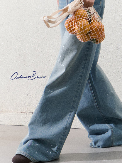 Glitter Washed Wide-Leg Denim Jeans