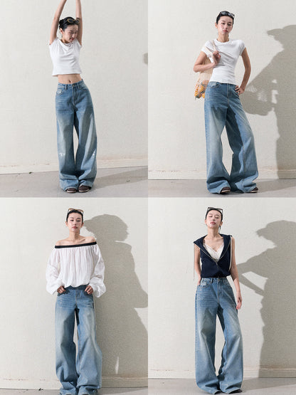 Glitter Washed Wide-Leg Denim Jeans