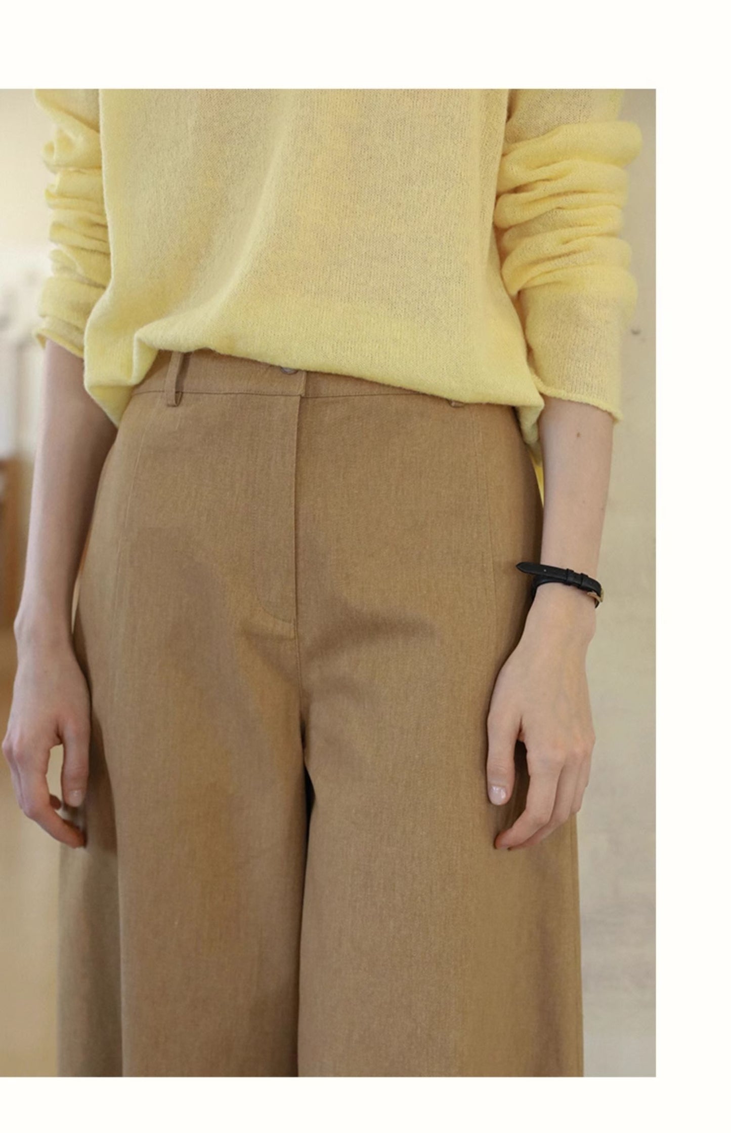 High Waist Curved Wide-Leg Pants