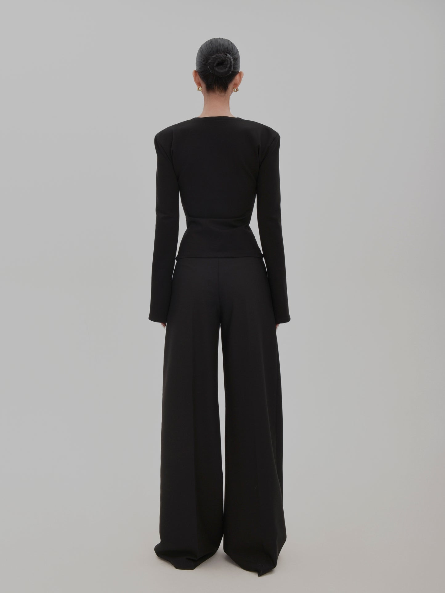 Floor-Length Tailored Tuck Wide-Leg Pants