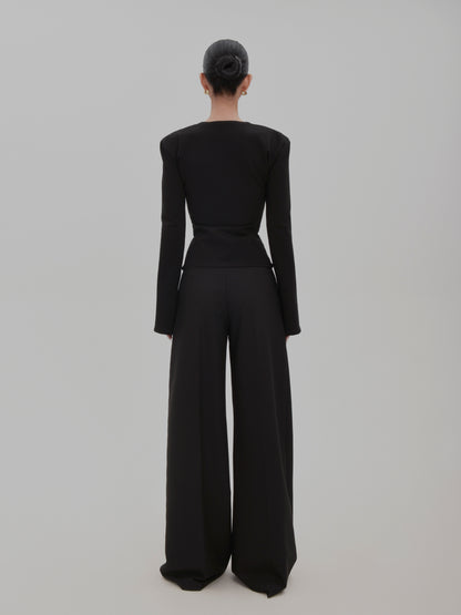 Floor-Length Tailored Tuck Wide-Leg Pants