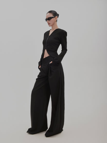 Floor-Length Tailored Tuck Wide-Leg Pants