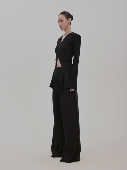 Floor-Length Tailored Tuck Wide-Leg Pants