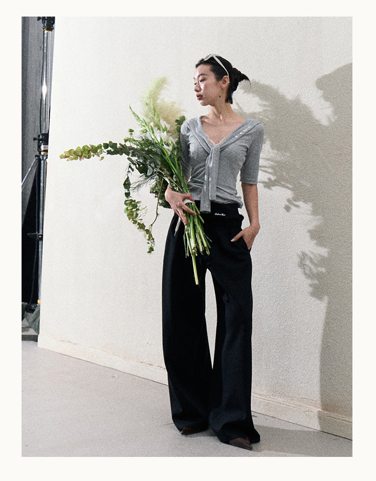 Casual Paperbag Wide-Leg Pants
