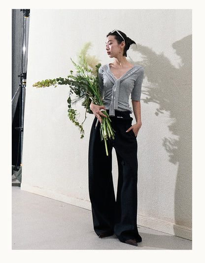 Casual Paperbag Wide-Leg Pants