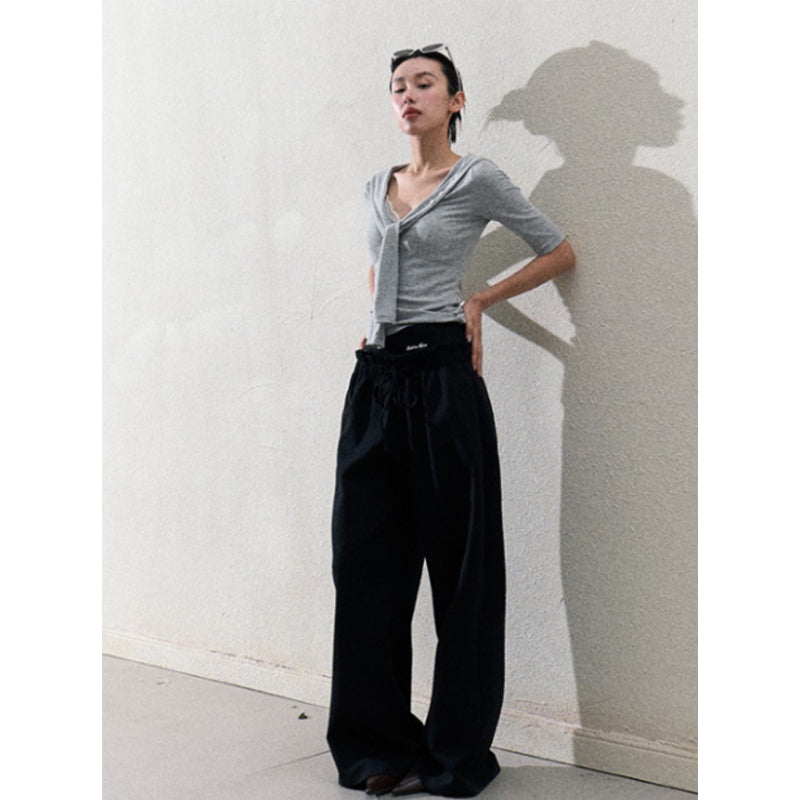 Casual Paperbag Wide-Leg Pants