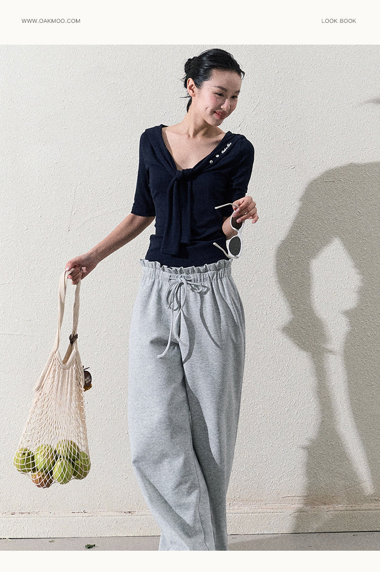 Casual Paperbag Wide-Leg Pants