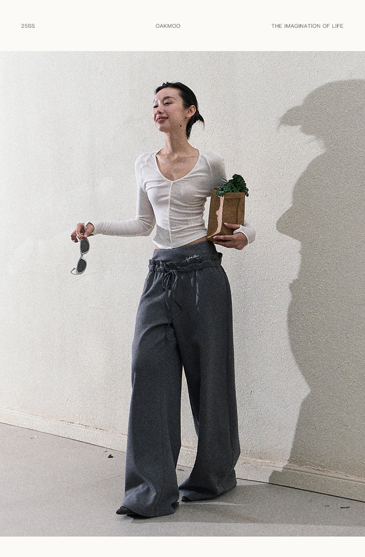 Casual Paperbag Wide-Leg Pants